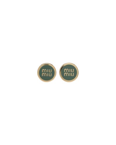 Miu Miu Enameled Metal Earrings - Green