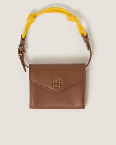 Miu Miu Leather Wallet With Leather And Cord Shoulder Strap - Brown