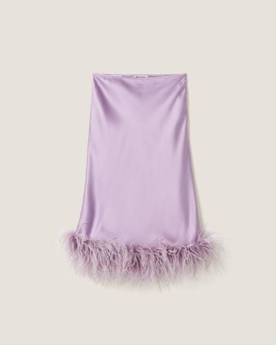Miu Miu Feather-trimmed Satin Skirt - Purple