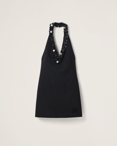 Miu Miu Embroidered Grain De Poudre Mini-Dress - Black