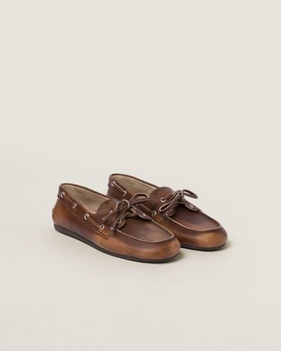 Miu Miu Unlined Bleached Leather Loafers - Brown