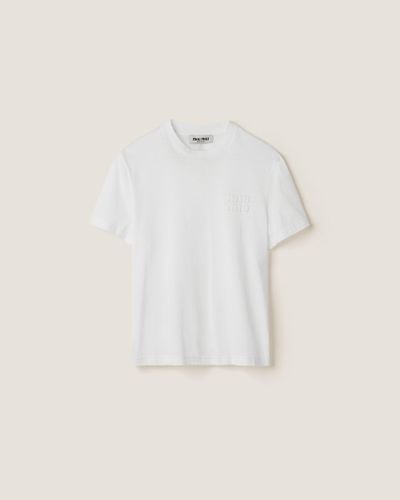 Miu Miu Embroidered Jersey T-shirt - White