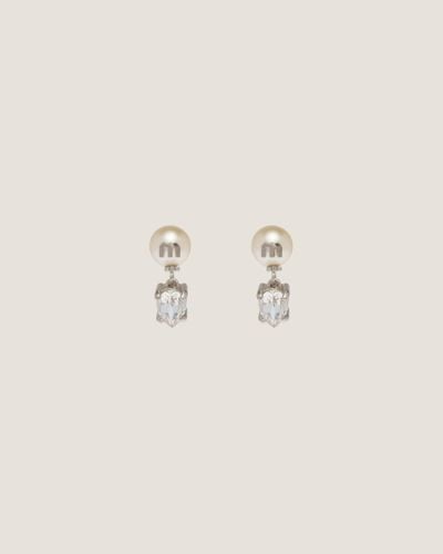 Miu Miu Metal Earrings With Pearls And Crystals - Natural