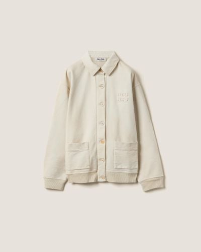 Miu Miu Garment-Dyed Cotton Fleece Blouson Jacket - Natural