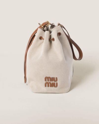 Miu Miu Canvas And Leather Bucket Bag - Natural