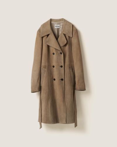 Miu Miu Double-Breasted Suede Coat - Brown