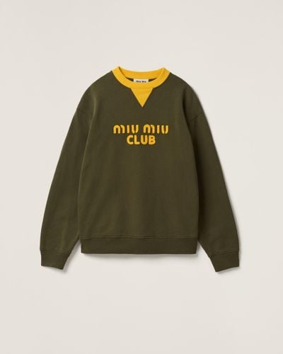 Miu Miu Cotton Fleece Sweatshirt With Embroidered Logo - Green