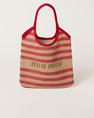 Miu Miu Fabric And Linen Tote Bag - Red