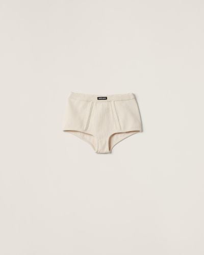 Miu Miu Garment-Dyed Ribbed Boxer Shorts - Natural