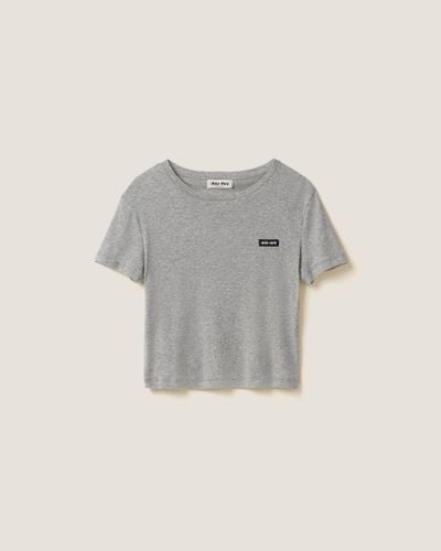 Miu Miu Ribbed Jersey T-Shirt - Gray