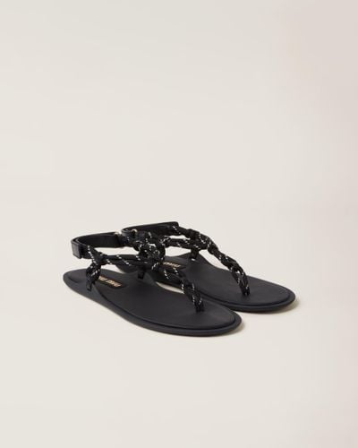 Miu Miu Riviere Cord And Leather Sandals - Black