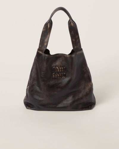 Miu Miu Nappa Hobo Bag With Logo - Black