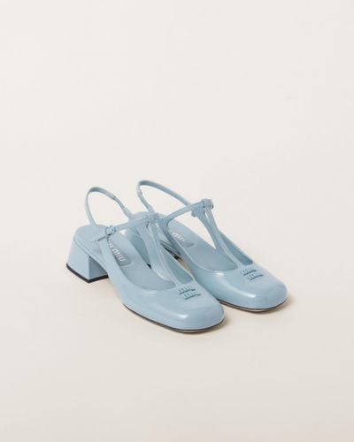 Miu Miu Patent Leather Slingback Pumps - Blue