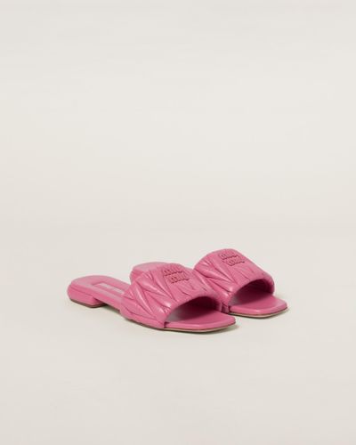Miu Miu Matelassé Nappa Leather Slides - Pink