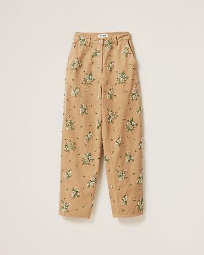 Miu Miu Garment-Dyed Gabardine Pants - Natural