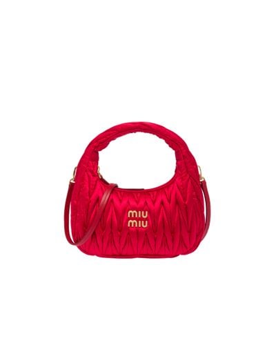 Miu Miu Miu Wander Matelassé Satin Mini Hobo Bag - Red