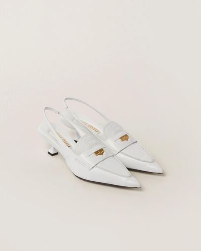 Miu Miu Leather Penny Loafers With Heel - White