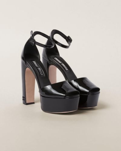 Miu Miu Patent Leather Platform Sandals - Black