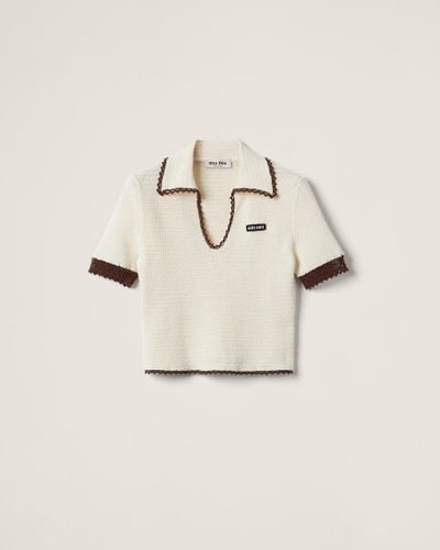 Miu Miu Crocheted Cotton Polo Shirt - Natural