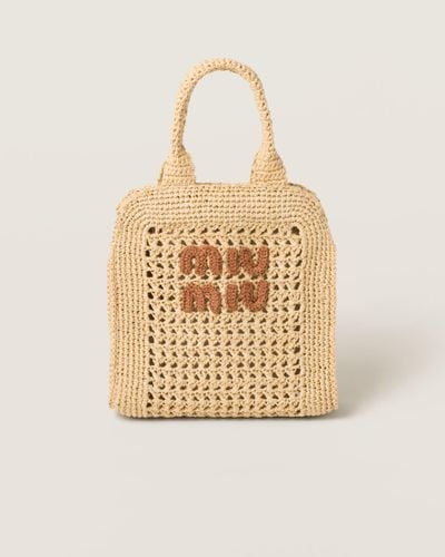 Miu Miu Raffia-Effect Crochet Fabric Tote Bag - Metallic