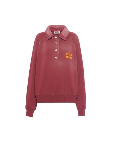 Miu Miu Garment-dyed Cotton Fleece Sweatshirt - Red