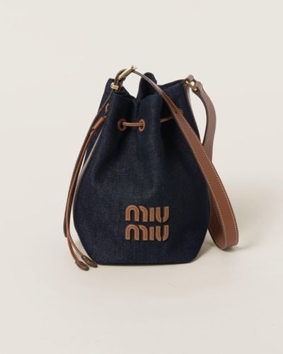 Miu Miu Denim And Leather Bucket Bag - Blue