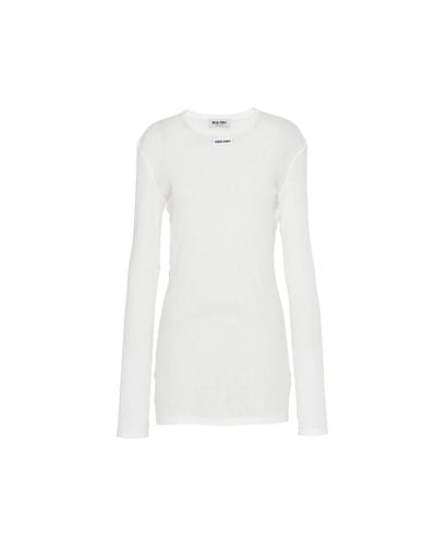 Miu Miu Ribbed Knit Jersey Dress - White
