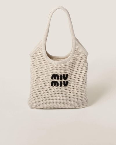 Miu Miu Raffia-Effect Yarn And Cotton Tote Bag - Natural