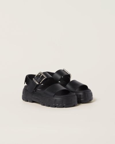 Miu Miu Sporty Calf Leather Sandals - Black