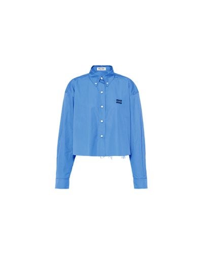 Miu Miu Cropped Poplin Shirt - Blue