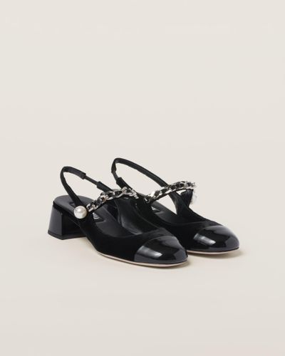 Miu Miu Velvet And Patent Leather Slingback Pumps - Black