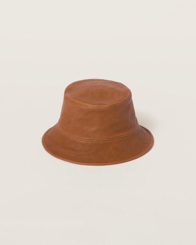 Miu Miu Leather Bucket Hat - Brown