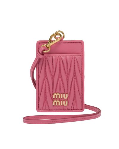 Miu Miu Matelassé Nappa Leather Badge Holder - Pink