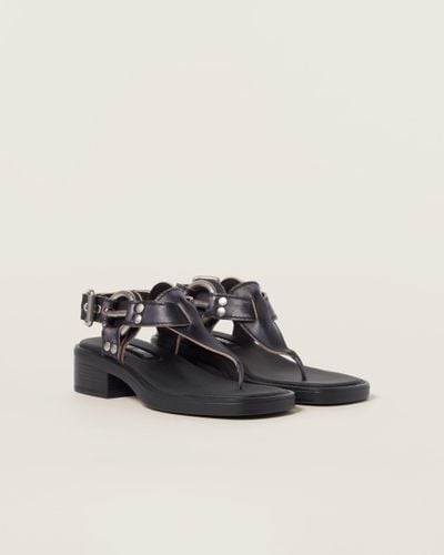 Miu Miu Bleached Leather Thong Sandals - Black