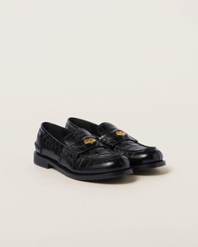 Miu Miu Croco-print Leather Penny Loafers - Black
