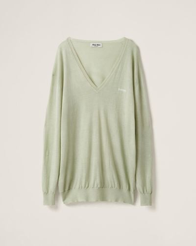 Miu Miu Oversized V-neck Cashmere Sweater - Green