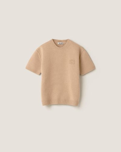 Miu Miu Wool And Nylon Sweater - Natural