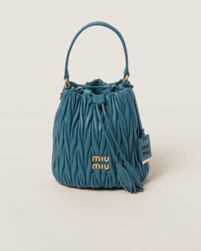 Miu Miu Matelassé Nappa Leather Bucket Bag - Blue