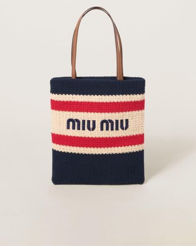 Miu Miu Striped Crochet Tote Bag - Red