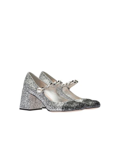 Miu Miu Glitter Court Shoes - Grey