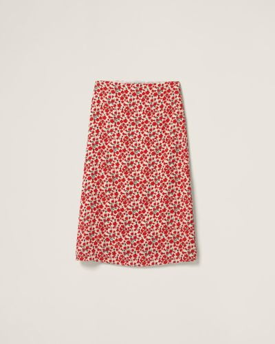 Miu Miu Floral Print Crepe De Chine Skirt - Red