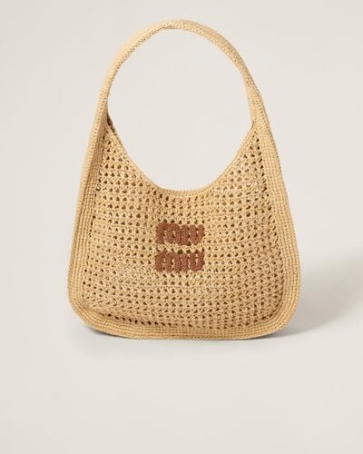 Miu Miu Woven Fabric Hobo Bag - Natural