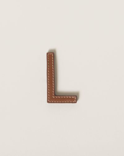 Miu Miu Leather And Metal Brooch - Natural