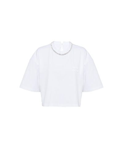 Miu Miu Embroidered Cotton T-Shirt - White