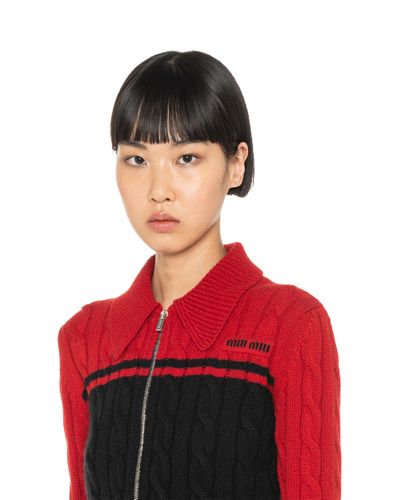 Miu Miu Wool And Cashmere Zipper Cardigan - Red
