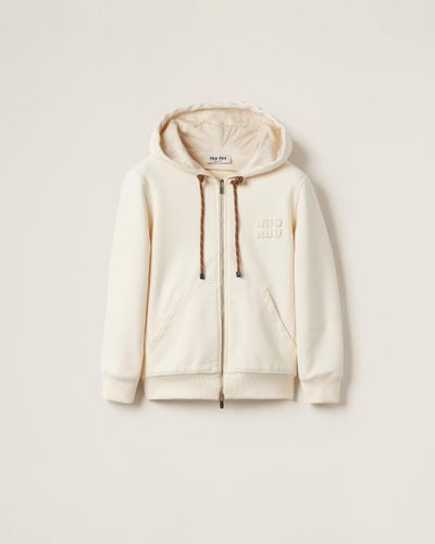 Miu Miu Cotton Fleece Zipper Jacket - Natural