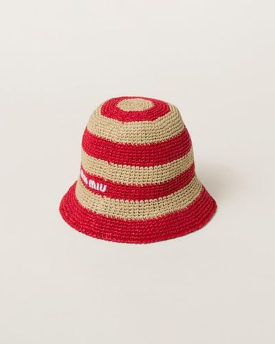 Miu Miu Viscose Raffia Hat - Red