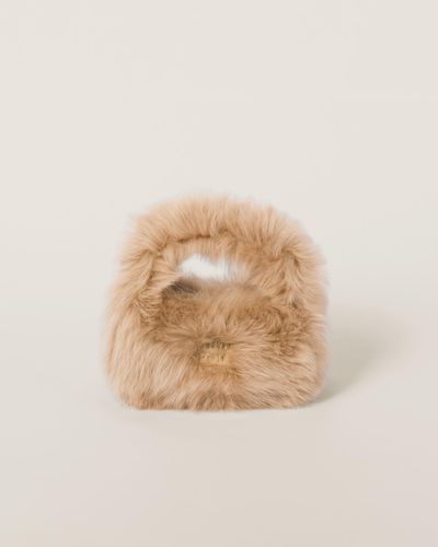 Miu Miu Wander Shearling Hobo Bag With Leather Details - Natural