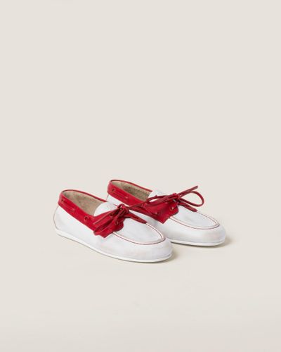 Miu Miu Unlined Bleached Two-Tone Leather Loafers - Red