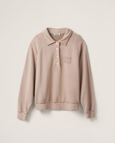 Miu Miu Garment-dyed Cotton Fleece Sweatshirt - Natural